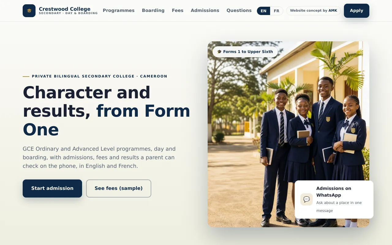 Concept de site pour un collège secondaire