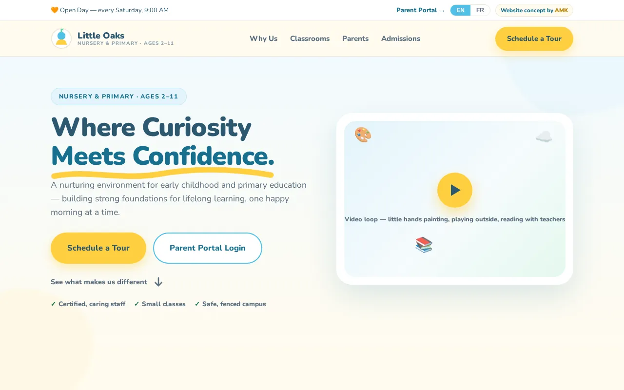 Concept de site pour une école maternelle et primaire