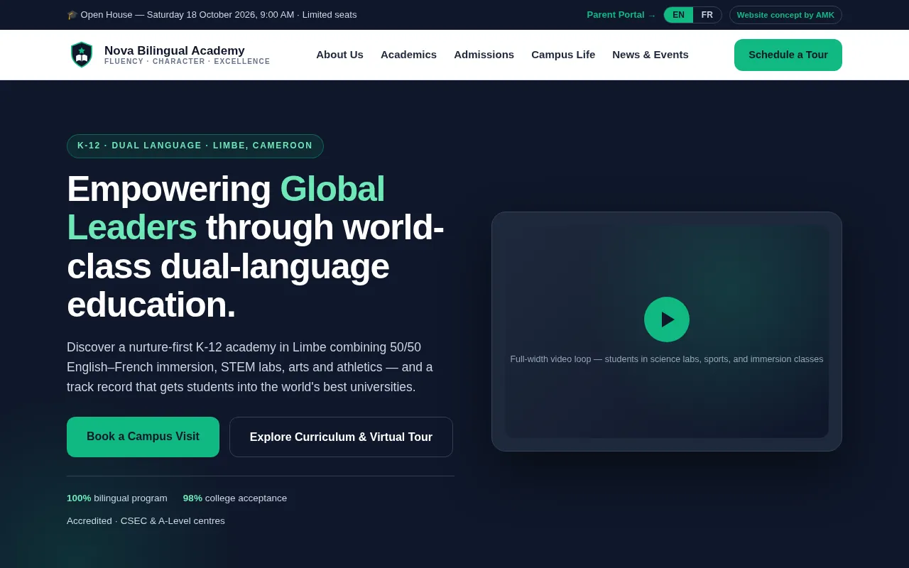 Aperçu du site concept pour une école